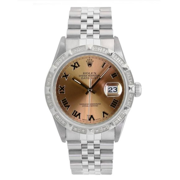 ROLEX DATEJUST SALMON ROMAN DIAL 18KW PYRAMIND-DIAMOND STEEL JUBILEE WATCH 16014 - Picture 2 of 7